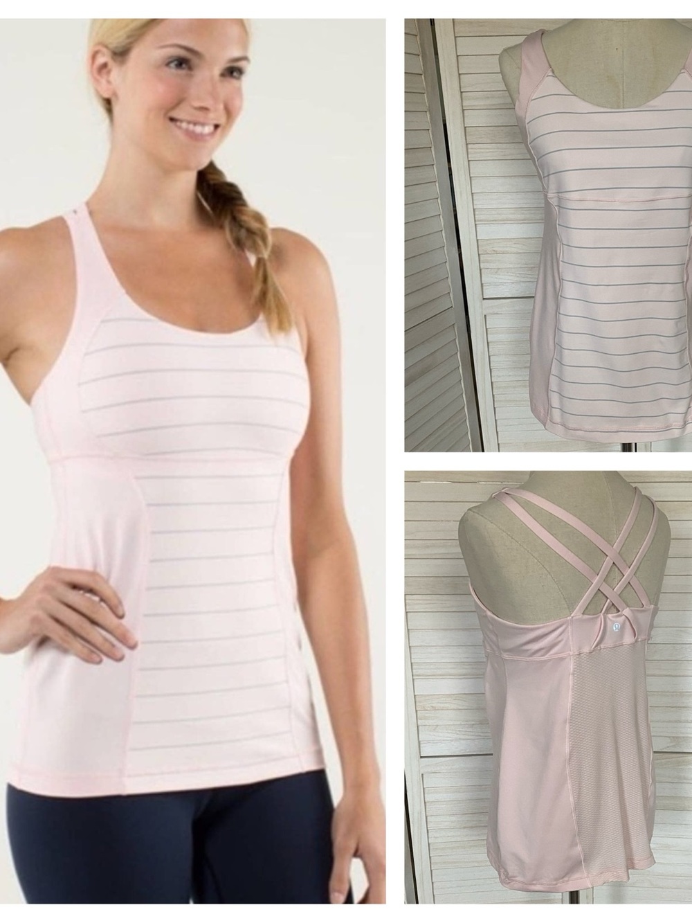 lululemon athletica Blush Pink Energy Tank Slalom Grey Stripe SZ 12 Activewear